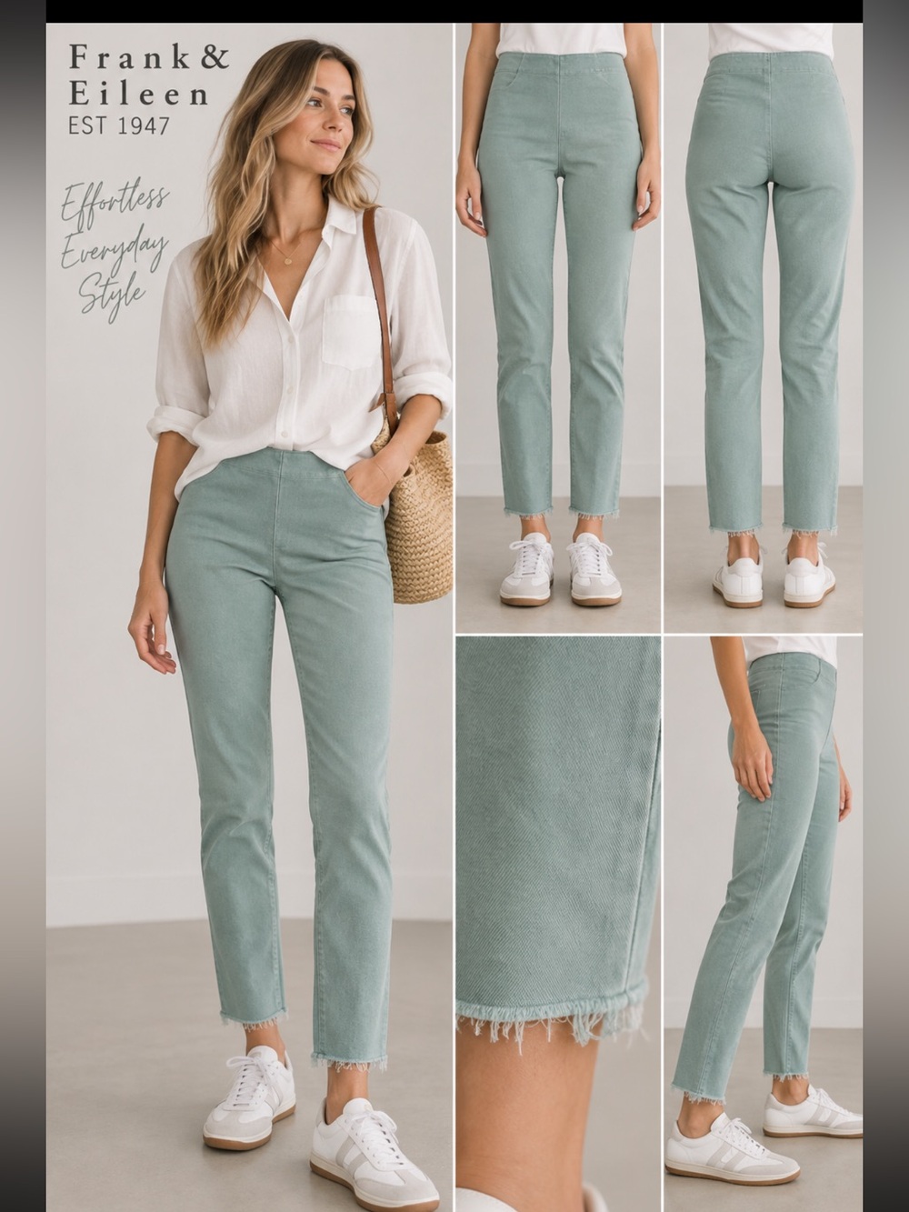 Frank & Eileen High Rise Slim Skinny Pants Sage Green Size 27 USA